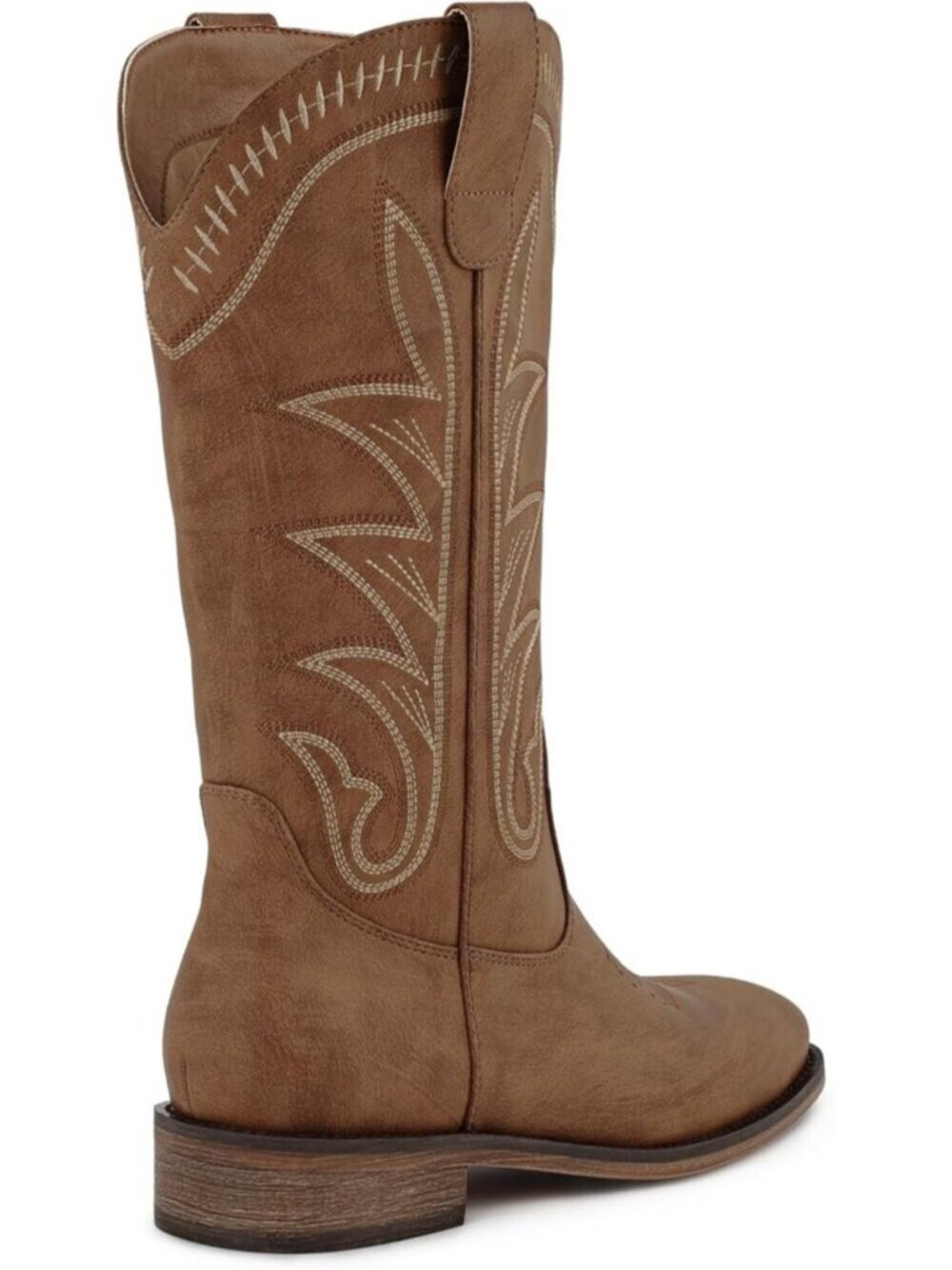Women's Brown Square Toe Mid Calf Chunky Heel Classic Fall Western Cowgirl Boots - Picture 5 of 7
